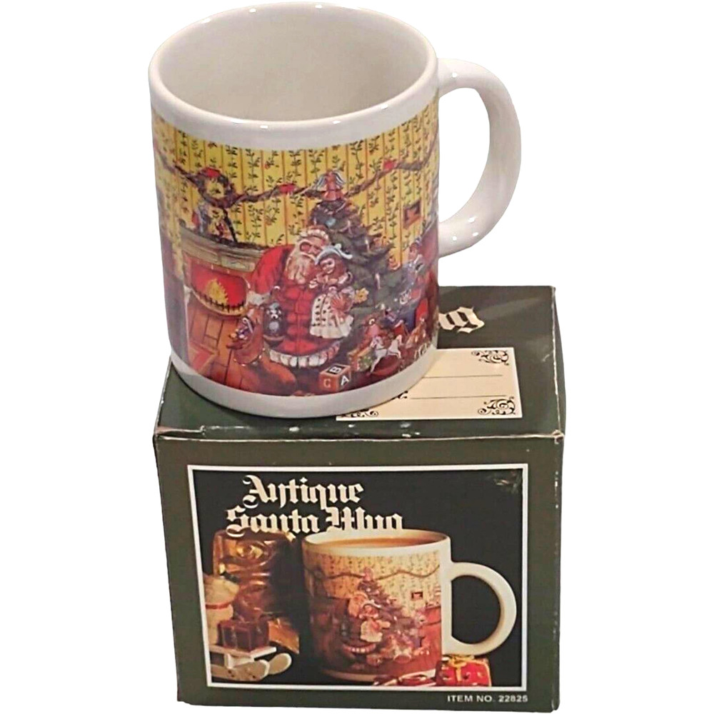 Vintage Antique Ceramic Christmas Seasonal Santa Mug With Box New Old Stock